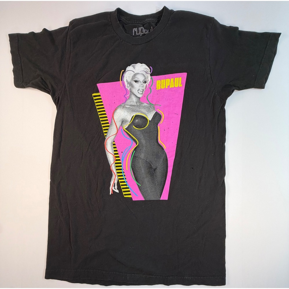RuPaul Graphic T-Shirt Mens Medium Black Neon Pop Art Drag Queen 2020 Tee
